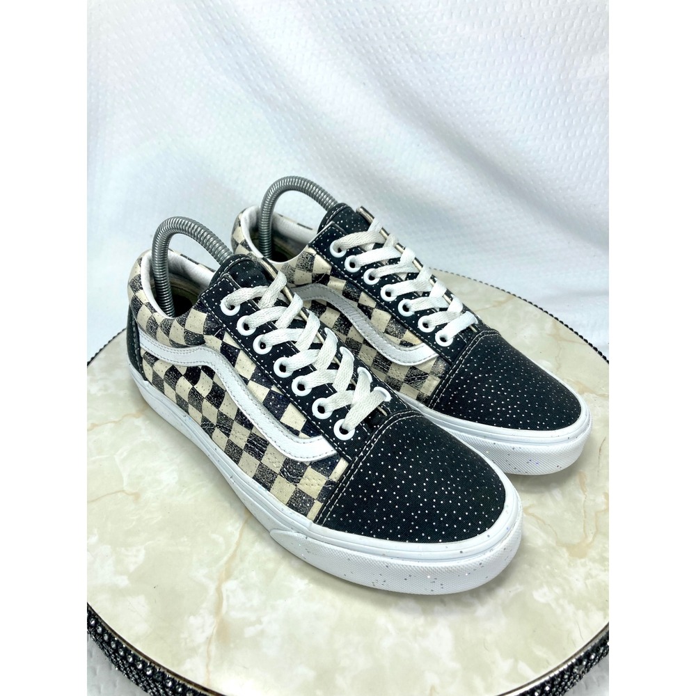 Vans Glitter Checkerboard Skate Shoes Womens 8.5 Black White Streetwear Sneakers